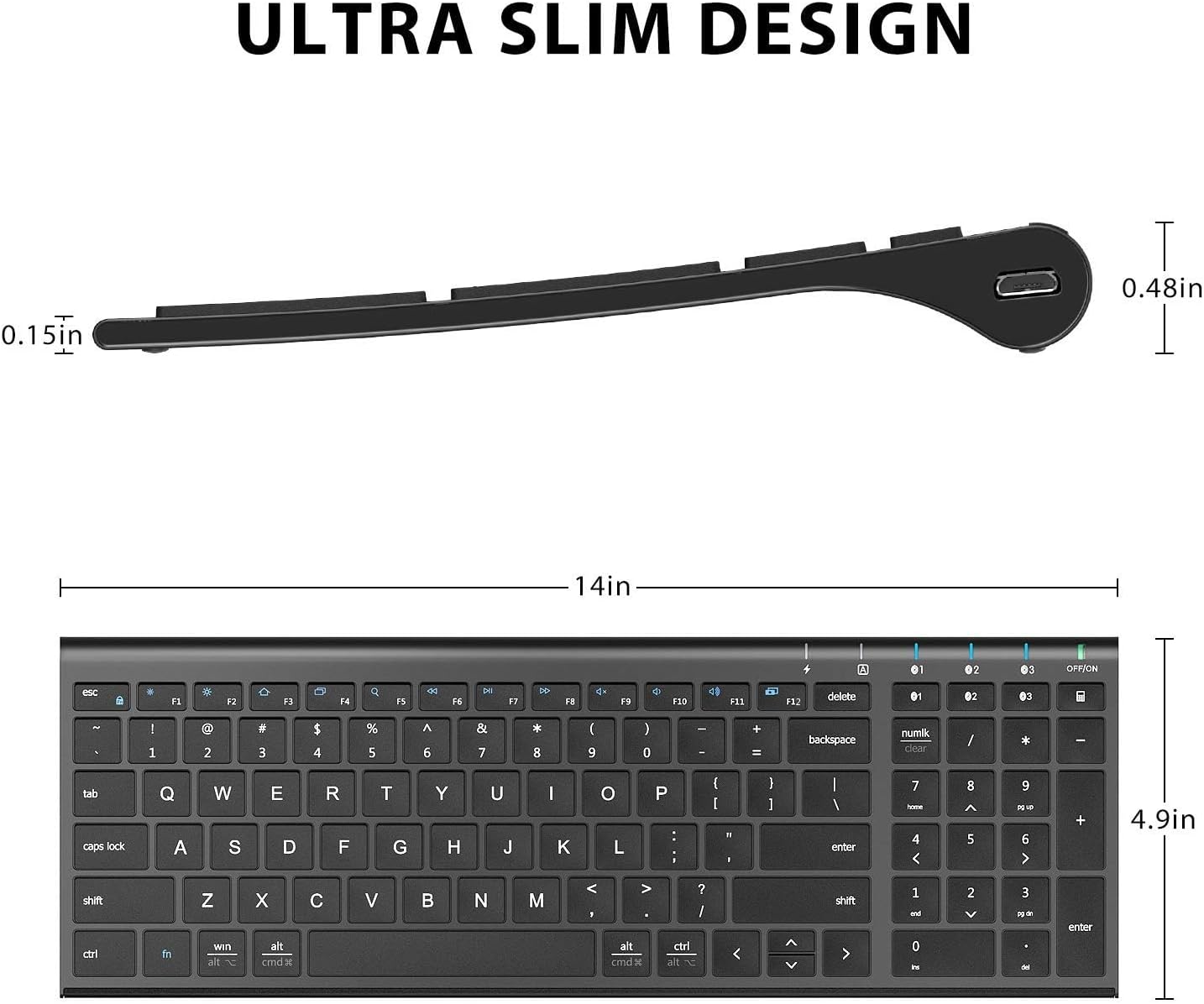 Universal Bluetooth 5.1 Wireless Keyboard with Number Pad