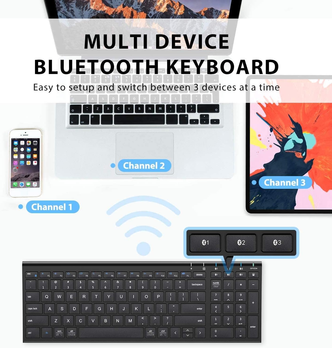 Universal Bluetooth 5.1 Wireless Keyboard with Number Pad