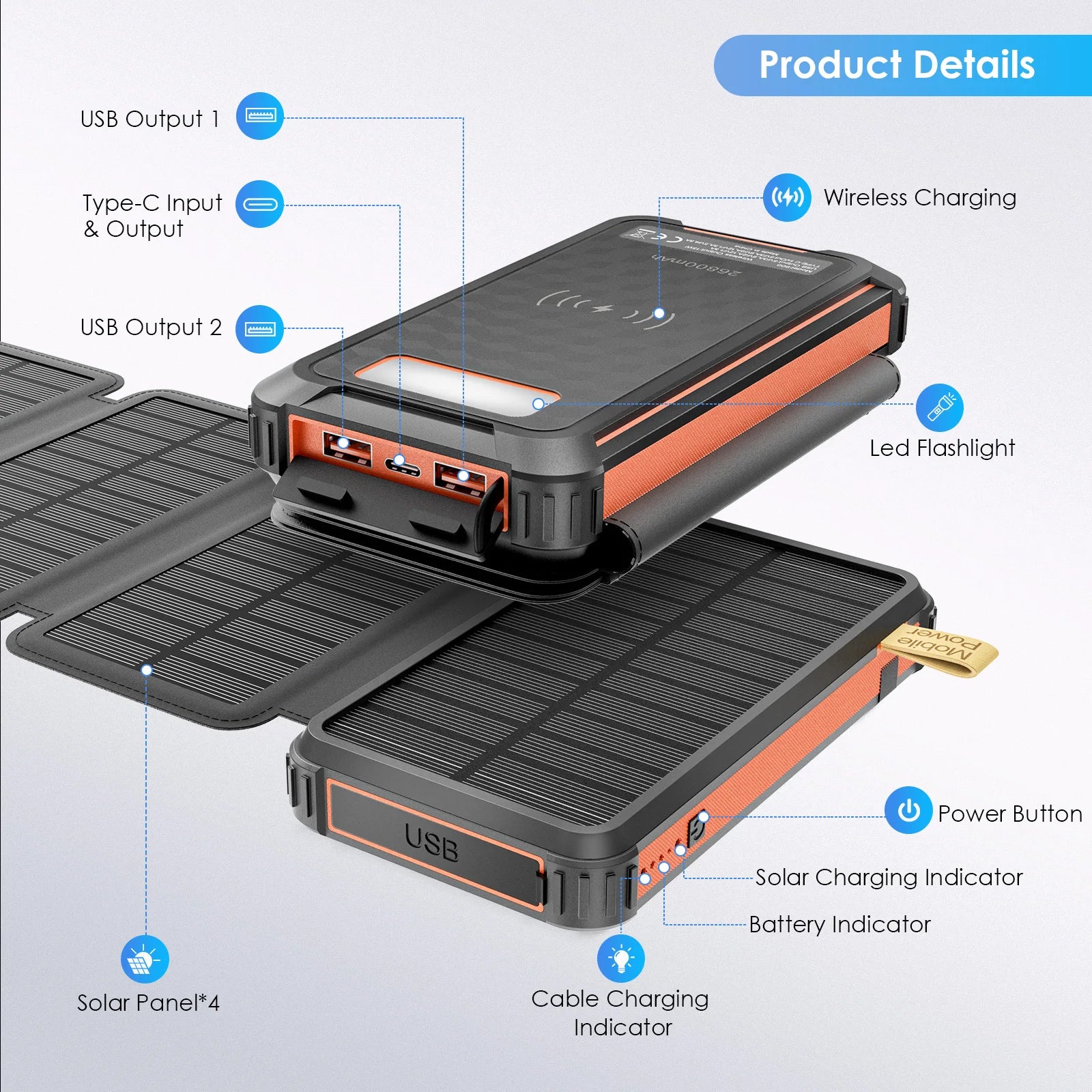 22.5 W 26800mAh Fast Solar Power Bank - Salerno